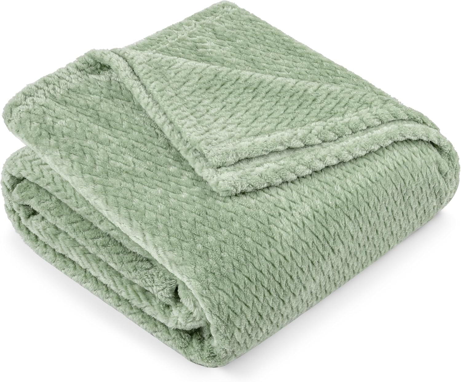Soft Fleece Light Green Throw Blanket for Couch, Lightweight Plush Warm Blankets for Bed, Fuzzy Cozy Flannel Blanket Throw for Sofa, Travel, Jacquard Pattern, Sage Green, 50X60 Inch