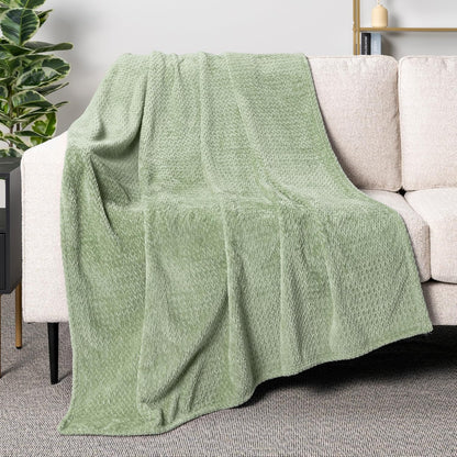 Soft Fleece Light Green Throw Blanket for Couch, Lightweight Plush Warm Blankets for Bed, Fuzzy Cozy Flannel Blanket Throw for Sofa, Travel, Jacquard Pattern, Sage Green, 50X60 Inch