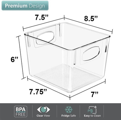 2 Pack Medium Clear Plastic Storage Bins - Kitchen Pantry Organizer