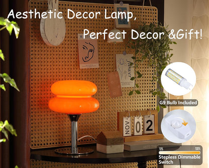 Mushroom Table Lamp, Mid Century Modern Decor Lamp(Orange) | Cool Desk Lamps for Bedroom,Vintage Dimmable Bedside Small Cute Lamps, House Warming Gifts New Home Decor