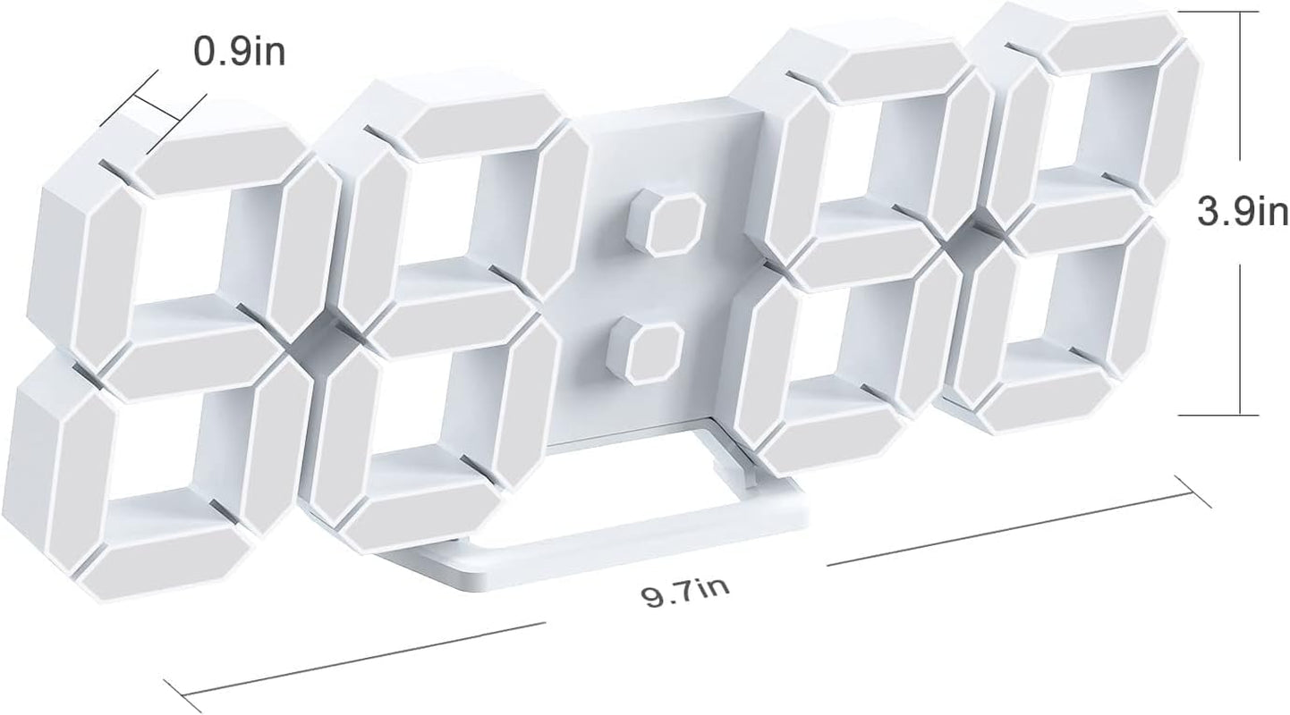 LED Clock, 3D Digital Wall & Desk Alarm Clock with Snooze, Dimmable Display, Time Memory, 12/24H Date & Temperature, Remote Control Night Light for Bedroom, Office, Kitchen, Home (White)
