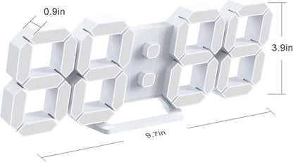 LED Clock, 3D Digital Wall & Desk Alarm Clock with Snooze, Dimmable Display, Time Memory, 12/24H Date & Temperature, Remote Control Night Light for Bedroom, Office, Kitchen, Home (White)