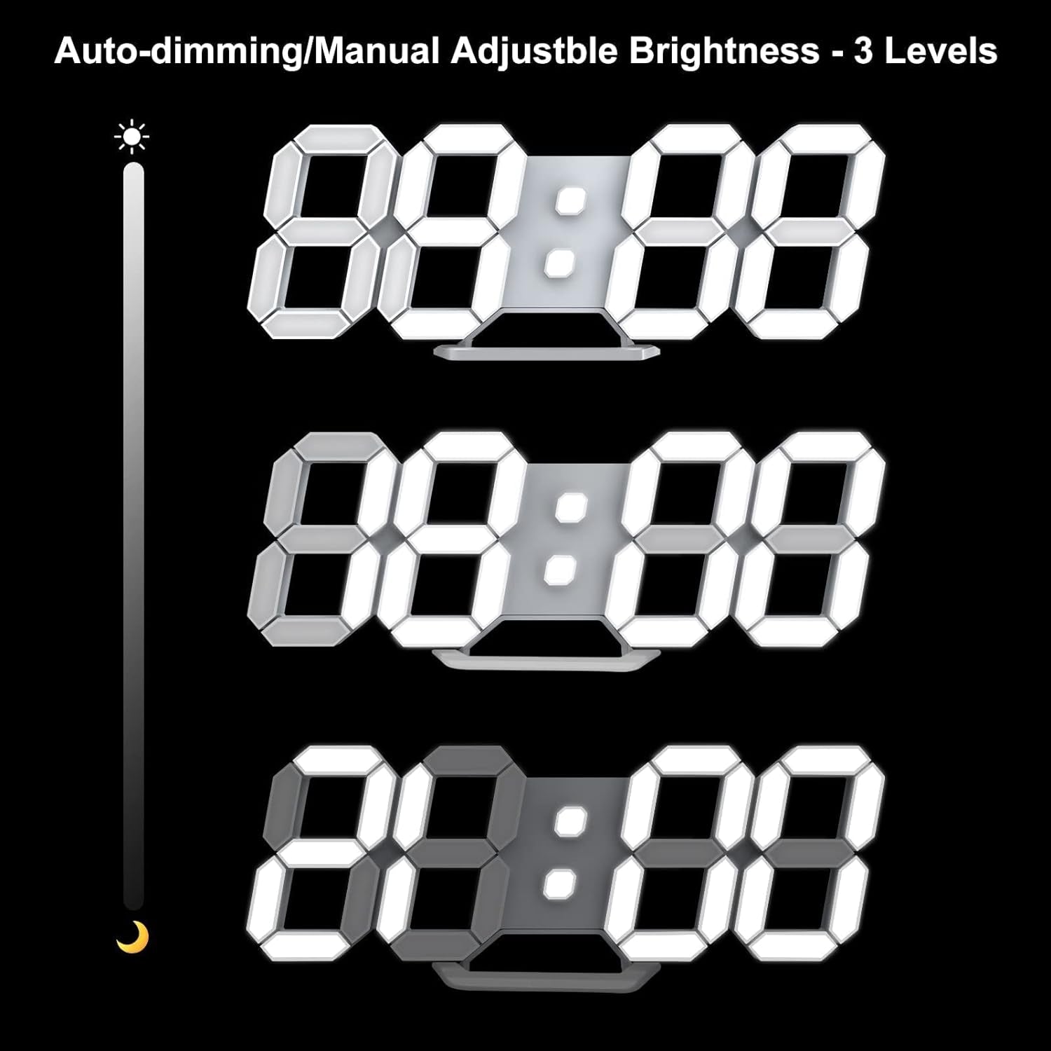 LED Clock, 3D Digital Wall & Desk Alarm Clock with Snooze, Dimmable Display, Time Memory, 12/24H Date & Temperature, Remote Control Night Light for Bedroom, Office, Kitchen, Home (White)