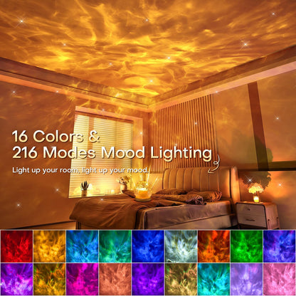 Ambient Lighting, 16 Colors Led Lights for Bedroom, Gift Ideas, Room Decor | 3-In-1 Sunset/Ocean/Northern Patterns, Remote, 6 Brightness, 1 Hr Timer, Made of Glass & Wood, for Bedroom, Bathroom, Dorm