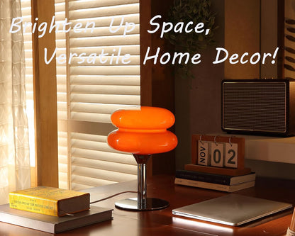 Mushroom Table Lamp, Mid Century Modern Decor Lamp(Orange) | Cool Desk Lamps for Bedroom,Vintage Dimmable Bedside Small Cute Lamps, House Warming Gifts New Home Decor