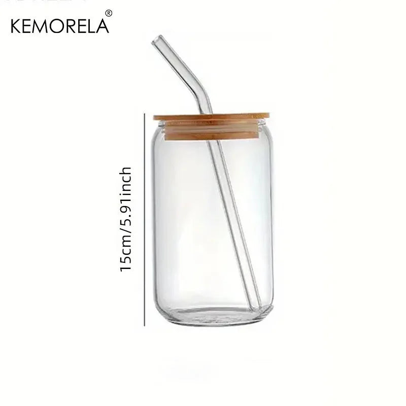 18.6Oz 540ML Drinking Glasses Can Shaped Glass Cups with Bamboo Lids and Glass Straws for Beer Iced Coffee Wine Cocktail
