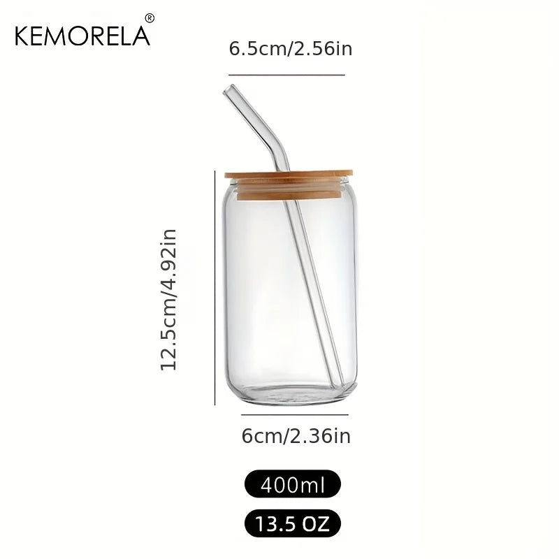 18.6Oz 540ML Drinking Glasses Can Shaped Glass Cups with Bamboo Lids and Glass Straws for Beer Iced Coffee Wine Cocktail
