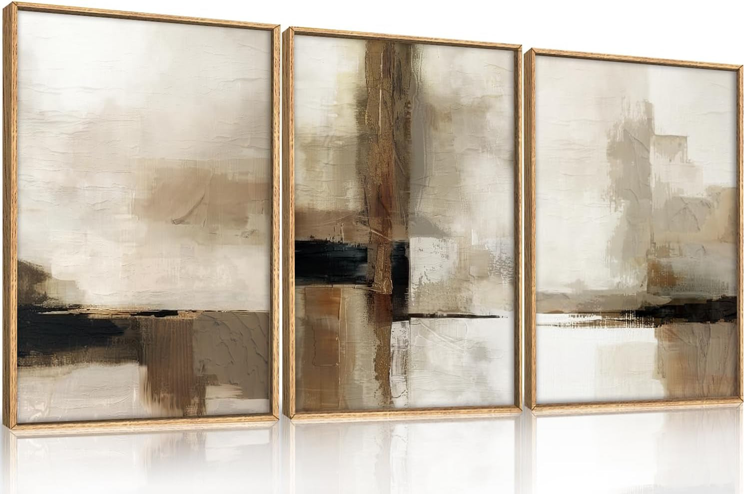 Abstract Neutral Vintage Earth Tone Framed Canvas Wall Art Set-24"X36"X3 |  Modern Minimalist Rustic Brown Beige Decor,Wabi Sabi Textured Brushstroke Artwork for Living Room,Bedroom,Farmhouse