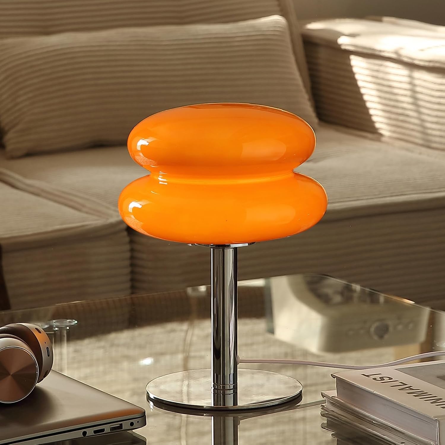 Mushroom Table Lamp, Mid Century Modern Decor Lamp(Orange) | Cool Desk Lamps for Bedroom,Vintage Dimmable Bedside Small Cute Lamps, House Warming Gifts New Home Decor