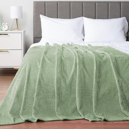 Soft Fleece Light Green Throw Blanket for Couch, Lightweight Plush Warm Blankets for Bed, Fuzzy Cozy Flannel Blanket Throw for Sofa, Travel, Jacquard Pattern, Sage Green, 50X60 Inch