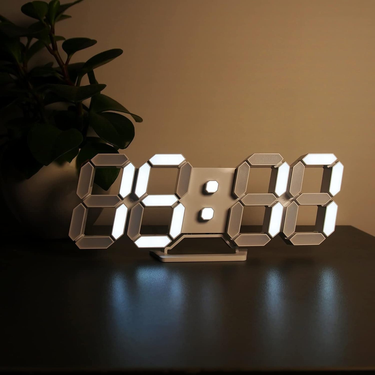 LED Clock, 3D Digital Wall & Desk Alarm Clock with Snooze, Dimmable Display, Time Memory, 12/24H Date & Temperature, Remote Control Night Light for Bedroom, Office, Kitchen, Home (White)