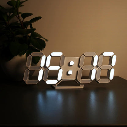 LED Clock, 3D Digital Wall & Desk Alarm Clock with Snooze, Dimmable Display, Time Memory, 12/24H Date & Temperature, Remote Control Night Light for Bedroom, Office, Kitchen, Home (White)