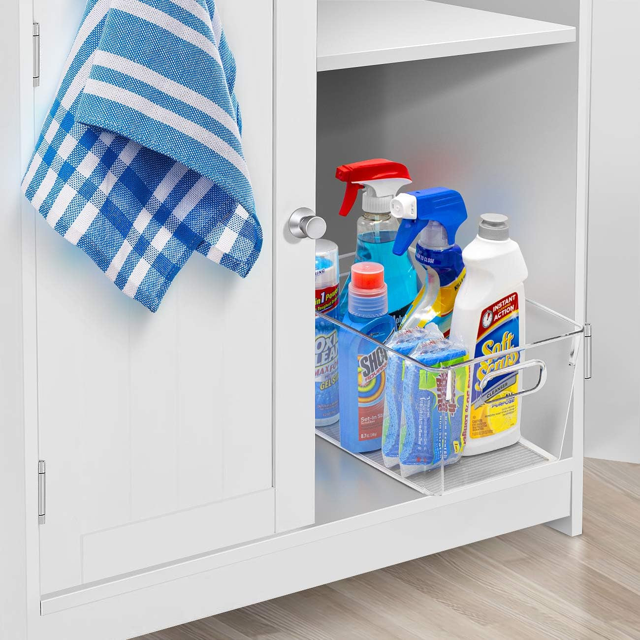 2 Pack Medium Clear Plastic Storage Bins - Kitchen Pantry Organizer