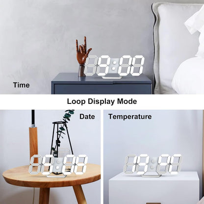 LED Clock, 3D Digital Wall & Desk Alarm Clock with Snooze, Dimmable Display, Time Memory, 12/24H Date & Temperature, Remote Control Night Light for Bedroom, Office, Kitchen, Home (White)