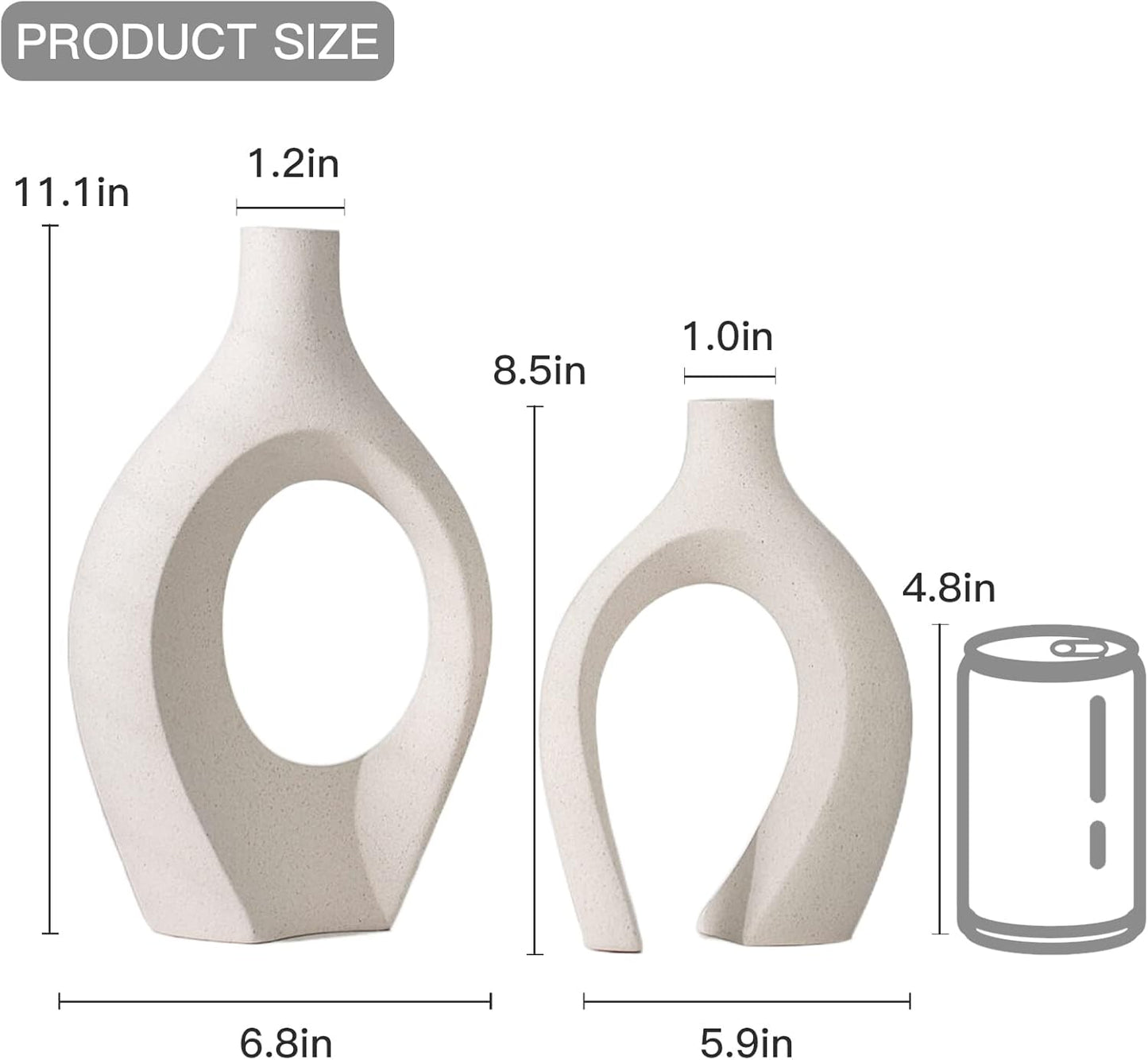 Extra Large Hollow Nordic Modern Ceramic Vases Set of 2 | Aesthetic round Donut Boho Ins Style Flower Decorative Vase for Room Home Book Shelf Table Decor (Milky White W 8" X H 11")
