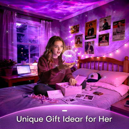 Ambient Lighting, 16 Colors Led Lights for Bedroom, Gift Ideas, Room Decor | 3-In-1 Sunset/Ocean/Northern Patterns, Remote, 6 Brightness, 1 Hr Timer, Made of Glass & Wood, for Bedroom, Bathroom, Dorm