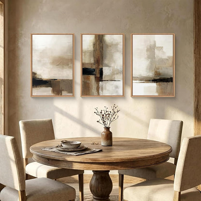 Abstract Neutral Vintage Earth Tone Framed Canvas Wall Art Set-24"X36"X3 |  Modern Minimalist Rustic Brown Beige Decor,Wabi Sabi Textured Brushstroke Artwork for Living Room,Bedroom,Farmhouse