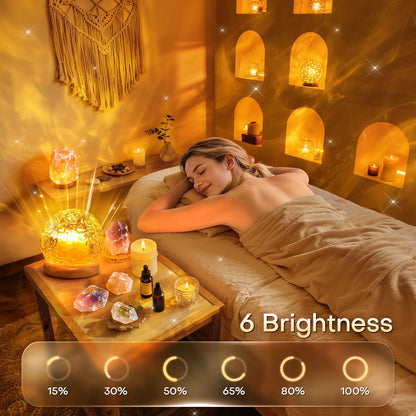 Ambient Lighting, 16 Colors Led Lights for Bedroom, Gift Ideas, Room Decor | 3-In-1 Sunset/Ocean/Northern Patterns, Remote, 6 Brightness, 1 Hr Timer, Made of Glass & Wood, for Bedroom, Bathroom, Dorm