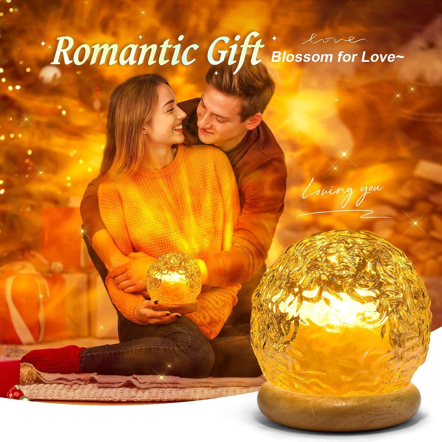 Ambient Lighting, 16 Colors Led Lights for Bedroom, Gift Ideas, Room Decor | 3-In-1 Sunset/Ocean/Northern Patterns, Remote, 6 Brightness, 1 Hr Timer, Made of Glass & Wood, for Bedroom, Bathroom, Dorm
