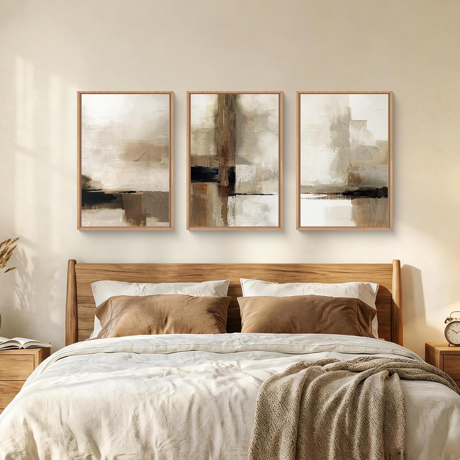 Abstract Neutral Vintage Earth Tone Framed Canvas Wall Art Set-24"X36"X3 |  Modern Minimalist Rustic Brown Beige Decor,Wabi Sabi Textured Brushstroke Artwork for Living Room,Bedroom,Farmhouse