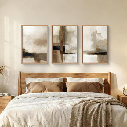 Abstract Neutral Vintage Earth Tone Framed Canvas Wall Art Set-24"X36"X3 |  Modern Minimalist Rustic Brown Beige Decor,Wabi Sabi Textured Brushstroke Artwork for Living Room,Bedroom,Farmhouse