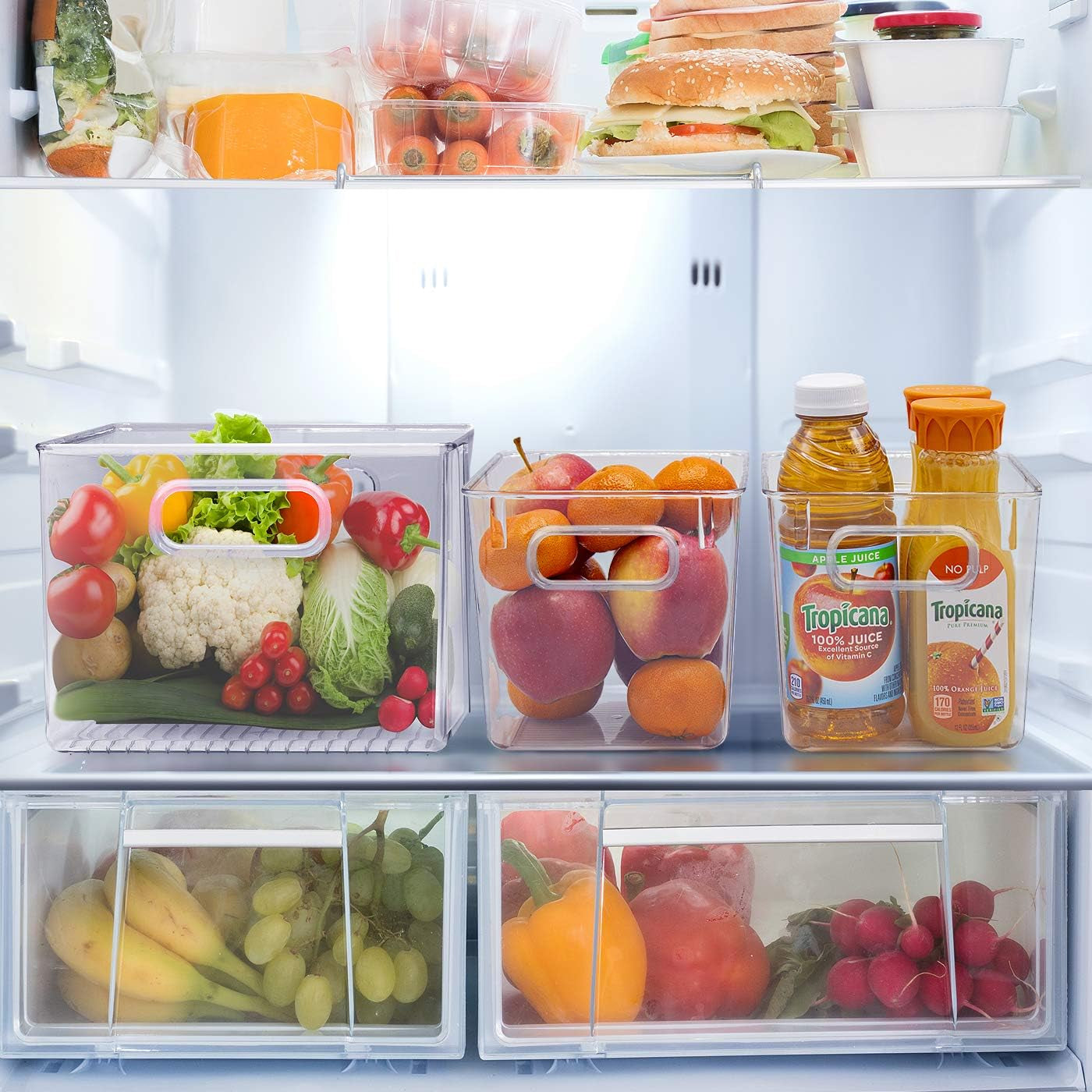 2 Pack Medium Clear Plastic Storage Bins - Kitchen Pantry Organizer
